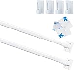 2Pcs Net Curtain Rods Extendable Curtain Rod with 6Pcs Plastic Sticky End Window Hook for Home Bathroom、Windows(30-50CM/12-19Inch,White)