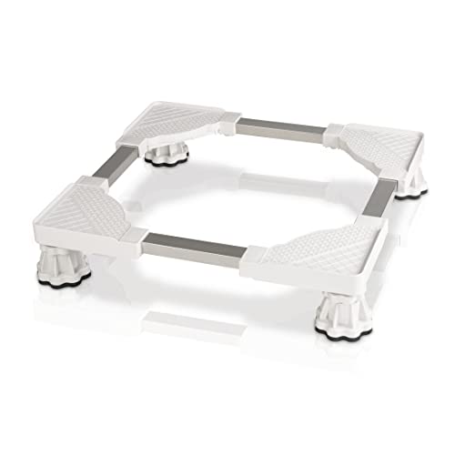 Xavax Waschmaschinen-Untergestell (verstellbarer Sockel, Breite und Länge 52-72cm einstellbar, Unterbaurahmen höhenverstellbar 13-18 cm, für Waschmaschine, Trockner, Kühlschrank bis 150kg) weiß
