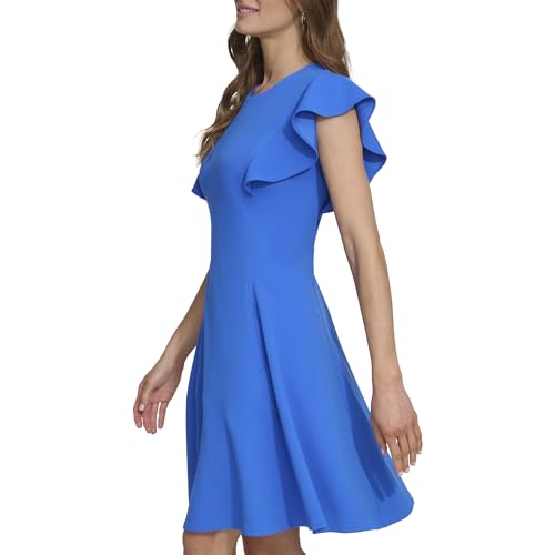 Image of DKNY Women's Flutter Sleeve Scuba Crepe Jewel Neck Dress
