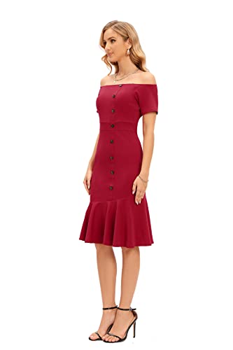 Women's 2025 Work Dresses Button Off Shoulder Formal Dresses Casual Wedding Guest Dress Party Cocktail Dress - Image 4