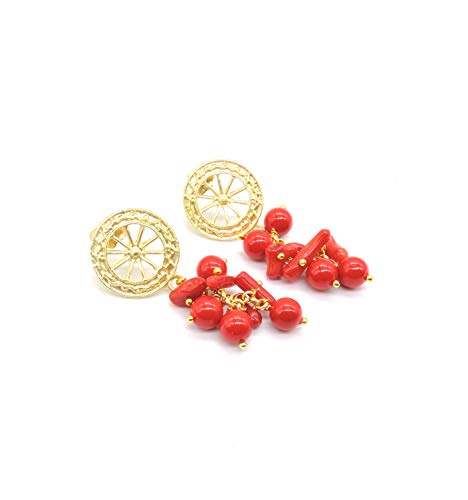 Boucles d'oreilles roue et grappe rouge : bijoux artisanaux d'exception