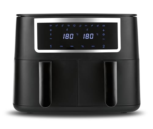 GOURMETmaxx Air Fryer avec 2 tiroirs - 2 x 4 L | Pour cuire en même temps | Friteuse à air chaud avec écran tactile, minuterie & arrêt automatique | 10...