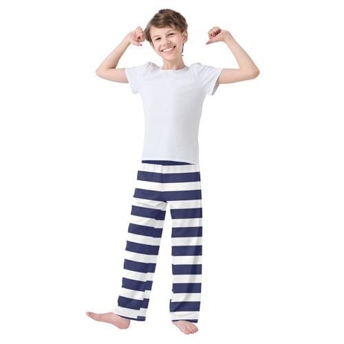 Boys Pajamas Pants Blue and White Striped Elastic Waist PJ Bottoms Comfy Lounge Long Pants L2