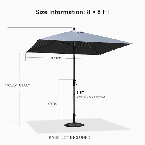 Image of PURPLE LEAF Patio Market Umbrella 8' x 8' Square Tilt Gray 8 Ribs Outdoor