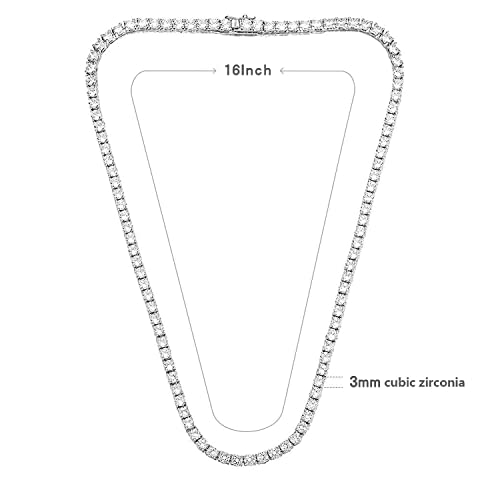 MDFUN Tennis Necklace Chain for Women and Men 18K White Gold Plated 3.0mm Cubic Zirconia Round Cut 16-24 inches2