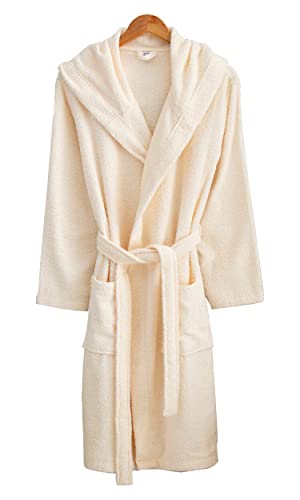 furni24 Bademantel für Damen Waffel I Leicht I Pique I Baumwolle - Pique Bademantel Reisebademantel 100% Baumwolle (Farbe: Creme Größe: L-XL) Cover