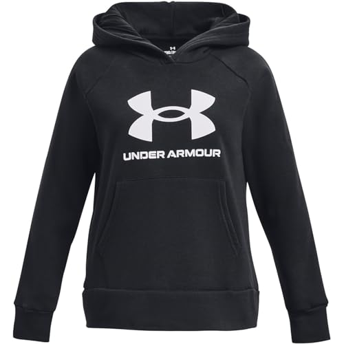 Under Armour Girls' Standard Rival Fleece Big Logo Hoodie, (001) Black / / White, Small