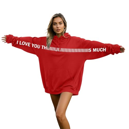 Generisch Sudadera con capucha unisex con diseño de pareja para adultos, forro polar suave, ropa informal cómoda, ropa de calle, ropa de salón acogedora, rojo, M