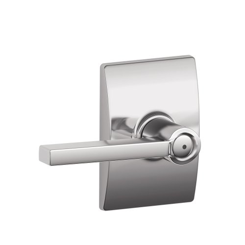 Image of SCHLAGE Latitude Bed /Bath Privacy Door Handle with Lock, Bright Chrome | Interior bedroom or bathroom door lever with push button lock, Reversible, Easy install, Certified durability, Universal fit