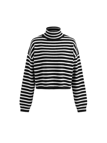 CIDER Cropped Sweaters for Women Turtleneck Sweater Long Sleeve Ribbed Knit Lantern Sleeve Pullover Fall Outfits