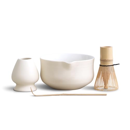 Ochcahser Matcha Set, Ceramic Matcha Kit Includes Matcha Bowl with Spout, Matcha Whisk Holder (chasen), Bamboo Matcha Whisk and Bamboo Scoop, Japanese Tea Set for Tea Lovers