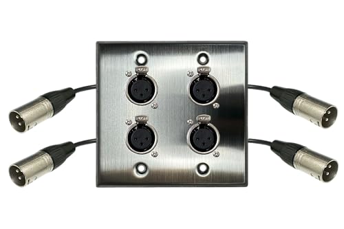 DIYTECH Premium XLR Wall Plate, Solderless, No Solder, Audio Wall Plate, for Pro Audio Installation (Female to Male 4-Port)