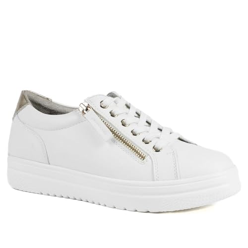Wide Fit Zip & Lace Platform Trainers - White Size 5