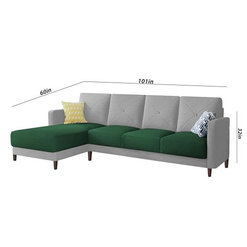 Image of Baloney LHS 6 Seater L Shape Sofa Set for Living Room (Green Grey Fabric) Premium Fabric Sofa