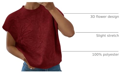 Image of SOLY HUX Women's Short Sleeve Sweater 3D Floral Sweaters Pullover Tank Tops Knit Vest Trendy Fashion Clothing