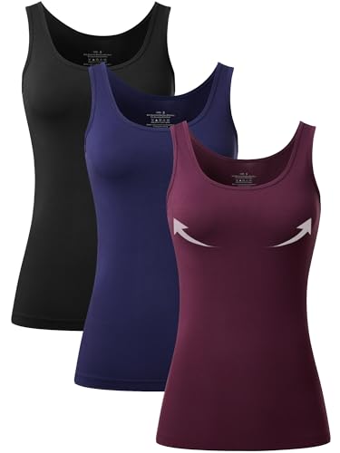 EA'S SECRET Women's Bamboo Rayon Tank Tops Casual Sleeveless Basic Undershirt for Women Scoop Neck Slim Tank Top 3 Pack(3D, XL)