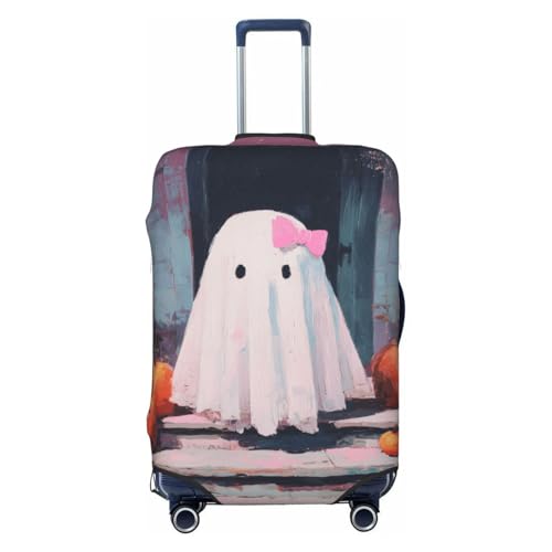 Cute White Ghost Pink Bow Porch Elastic Travel Luggage Covers Dustproof Scratch-Resistant Suitcase Protector Fit 22-24 Inch
