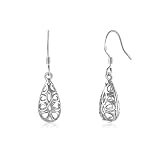 Aliyoham Filigree Teardrop Earrings for Women | Sterling Silver Hollow Dangle Design, Hypoallergenic Everyday Elegant Jewellery Gift