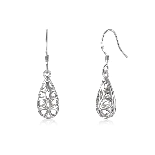 Aliyoham Filigree Teardrop Earrings for Women | Sterling Silver Hollow Dangle Design, Hypoallergenic Everyday Elegant Jewellery Gift