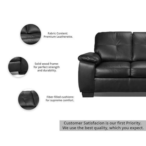 Image of Torque Antos 3 Seater Leatherette Sofa-Black | Modern Sofa 3 Seater Designs | Premium Leatherette 3-Person Sofas Couches for Living Room Office Relaxation