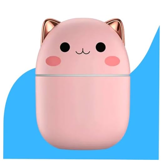 Umidificador de Ar Gatinho Mini Difusor de Ambiente 250 Ml Aromas e Óleo Essencial Portátil Ultrassonico Veicular Aromatizador USB LED para Carro Mesa (ROSA)