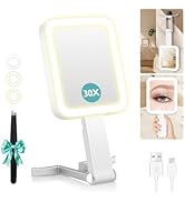B Beauty Planet Travel Makeup Mirror with Lights, Double-Sided 1X/30X Magnifying Mirror, 3 Color ...