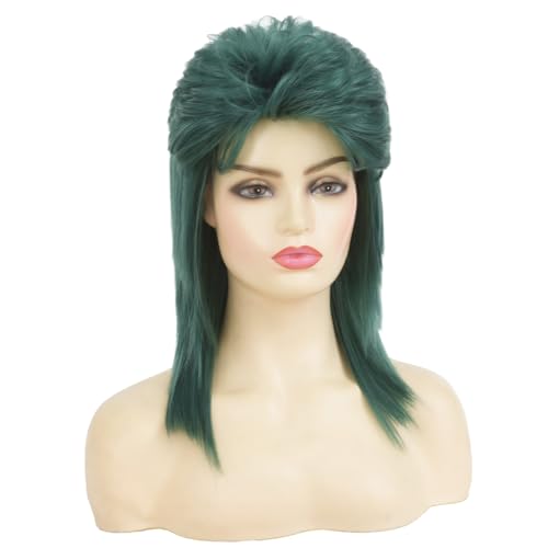 Image of Swiking Green Mullet Wigs for Women Shaggy Shoulder Length Layered Wig 70s 80s Rocker Wigs Cosplay Daily Hair Wigs(Green)