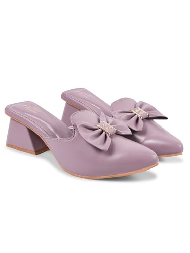 Image of JM LOOKS Women's Pointed Toe Mules with Bow Accent Stylish Block Heel Slip-On for Effortless Elegance For Women & Girls