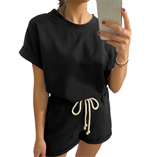 Survêtement décontracté taille élastique femme Noir L : l'alliance du confort