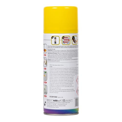 Image of Tetrion Easy Spray Paint - Yellow 400ml - All-Purpose Acrylic Spray for Wood, Metal, Plastic, Ceramic & More for Indoor & Outdoor Use, Smooth, Durable Finish, 13.5 Oz