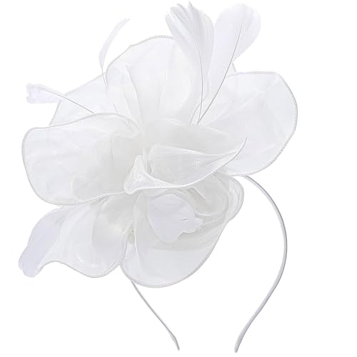 Yokawe Fascinators Hat Feathers Cocktail Headband Tea Party Headpiece for Women (White)