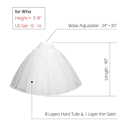 Cezom 8 Layers Tulle Hoopless Petticoat Crinoline Underskirt For Bridal Wedding Dresses Mpt018 White #TOP1