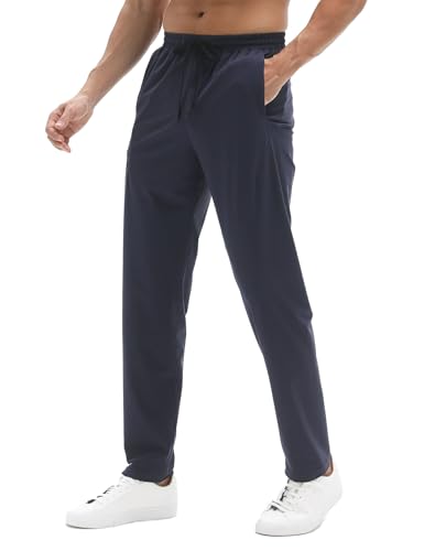 Fliwos Men's Sweatpants, TriProof Track Pants Men with Zipper Pocket Drawstring Joggers for Men Lightweight Stretch Pants Workout Athletic Lounge Navy Blue