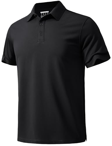 MAGNIVIT Mens Polo Shirts Short Sleeve Cotton Pique Moisture Wicking Golf Shirt Business Casual Work Collared Top Black XL