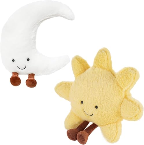 FAKKA 2 piezas de peluche cojín de peluche sol luna lindo muñeca para decoración de habitación infantil o regalo 30 cm juguetes de peluche sol y luna FAKKA 2 piezas de peluche cojín de peluche sol luna lindo muñeca para decoración de habitación infantil o regalo 30 cm juguetes de peluche sol y luna