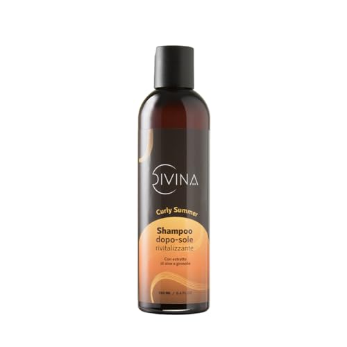 Shampoo dopo-sole rivitalizzante per capelli mossi, ricci, super ricci, afro Curly Summer di DIVINA BLK con estratto di aloe e girasole (250ml)