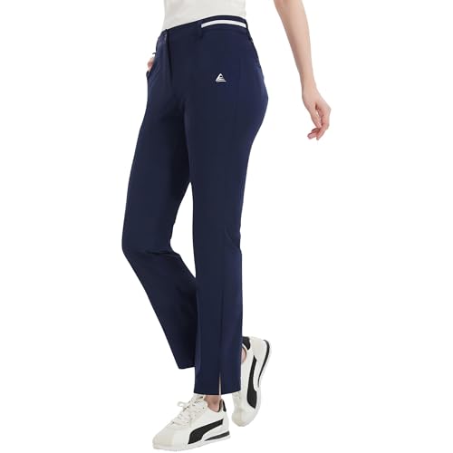 Pro X Gear Pantalones de golf para mujer con bolsillos, elásticos en 4 direcciones, ligeros, de secado rápido, casuales, atléticos, UPF 50+, marino, Medium