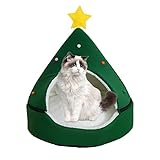 Hileyu Casa del Gatto di Natale,Lettino Natalizio per Cani e Gatti,Cuccia per Gatti a Forma di Albero di Natale,43X43X53CM Tende per Gatti morbide Staccabili Letto per Gatti Cucciolo