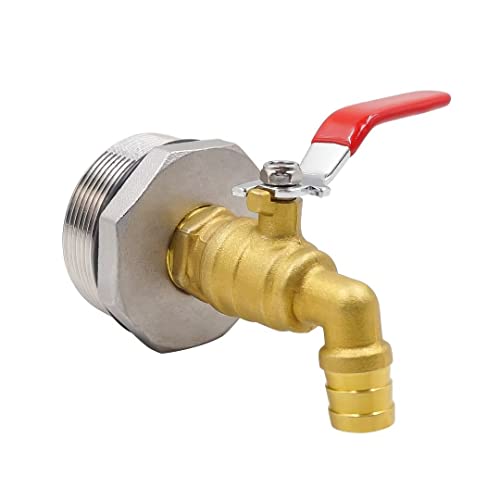 Horiznext 55 Gallon Drum Faucet with epdm Gasket, 50 gal Oil Water rain Barrel Valve Bucket Spigot, NPT3/4 Thread 5/8 inch Barb Brass Valve & 2' Stainless Steel Adapter kit