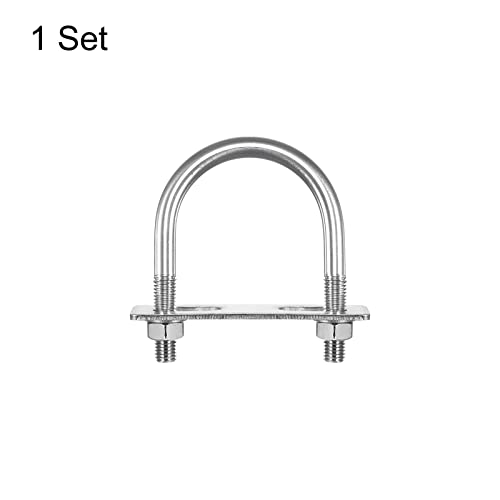Image of uxcell Round U-Bolts, 59mm(2.32 inch) Inner Width 91mm Length M10 304 Stainless Steel U Clamp Bolt with Nuts Washers and Plates, for Boat Trailer
