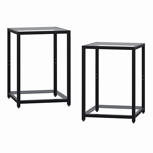 Rovaurx Set Of 2 End Table, Sofa Side Table With Tempered Glass Top, Elegant Bedside Table For Living Room, Bedroom, Balcony, 2 Storage Shelf, Metal Frame, 15" L X 11.8" W X 19.7" H, Black Kbz203B02 #TOP6
