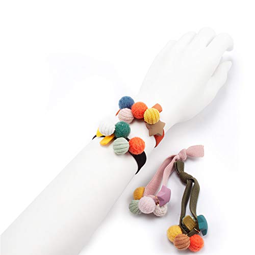 Womens Girls 4 Pack Colorful Small Pom Pom Balls And Star Elastic Hair Ties Rings Ponytail Holder Hair Accessories #TOP6