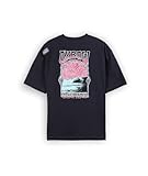 Tee-shirt fit loose imprimé dos. T-shirt en coton bio 220 gsm, coupe loose avec imprimé au dos et petit motif poitrine, effet toucher pêche.. Notre mannequin studio mesure 1m63 et porte une taille S.