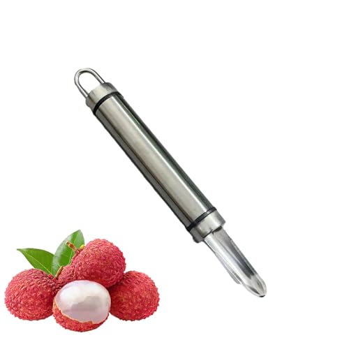 Descorazonador de frutas, extractor de núcleos de acero fácil de torcer, descorazonador de frutas y pelador, removedor de huesos de verduras, descorazonador manual de acero inoxidable para lichi