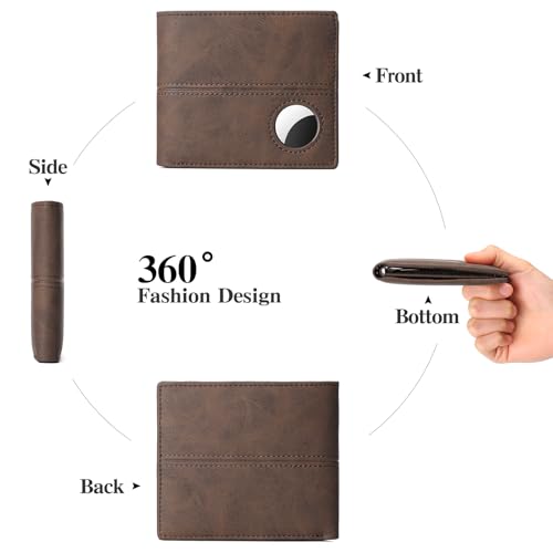 GAEKEAO Mens Wallet with AirTag Holder - Bifold RFID Blocking Air Tag Wallet, AirTag Wallet Men Leather Wallets for Men AirTag Gifts for Him (Airtag Not Included)3