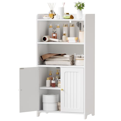 BEWISHOME Armario Baño, Mueble Baño con 2 Puertas y Tabiques Ajustables, Armario Baño para Espacios Pequeños 30 x 50 x 100 cm, Blanco, EYYG18W