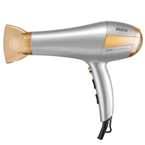 Secador de Cabelos Philco Íons Tourmaline PSC2600 2100W Prata com Dourado 220V