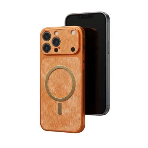 Image of amazon basics Converter Case for iPhone 15 Pro | Premium Protective Mag-Safe Cover | iPhone 17 Pro Series Style Design | in Built Camera Guard | Wireless Charging Compatible - Orange