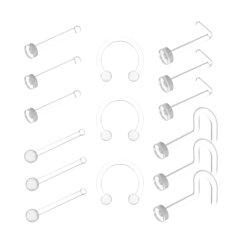 Jkrycyf 15Pcs Clear Nose Rings, Medical Grade Clear Nose Studs for Surgery Work, Bioflex Invisible Piercing Retainers, Nose Lip Eyebrow Cartilage Retainer