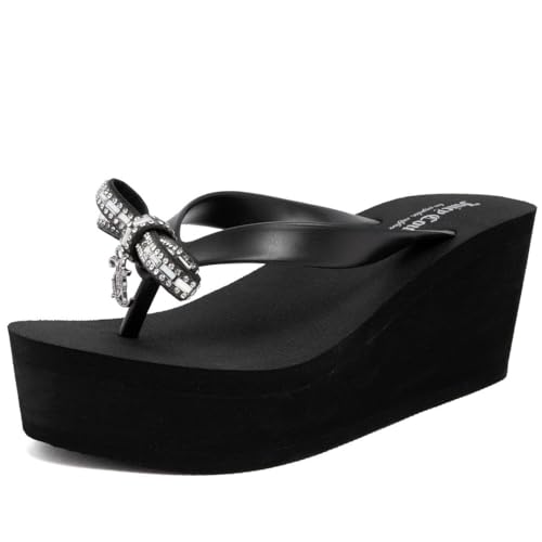 Image of Juicy Couture Women's Wedge Platform Flip Flops, Fashion Beach Sandals with Soft Footbed and Thong Style
